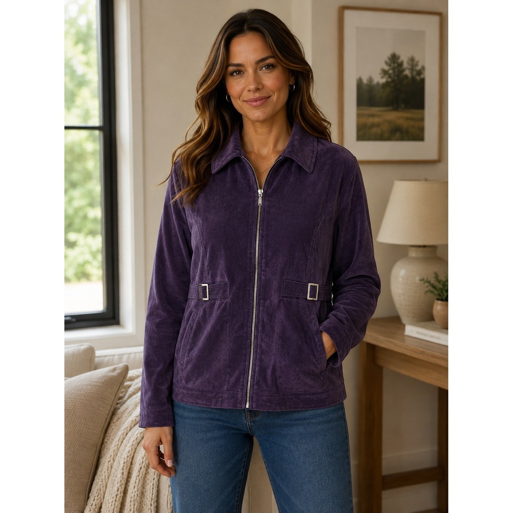 Christopher & Banks Jacket Women Large Purple Corduroy Zip Up Autumn Layering